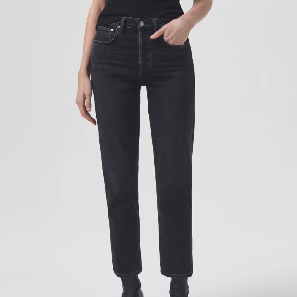 AGOLDE Riley High Rise Straight Crop Black Jeans